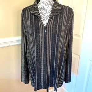 Alfred Dunner, Womens Sparkle Zip Up Striped Lightweight/Stretch Jacket, size 14